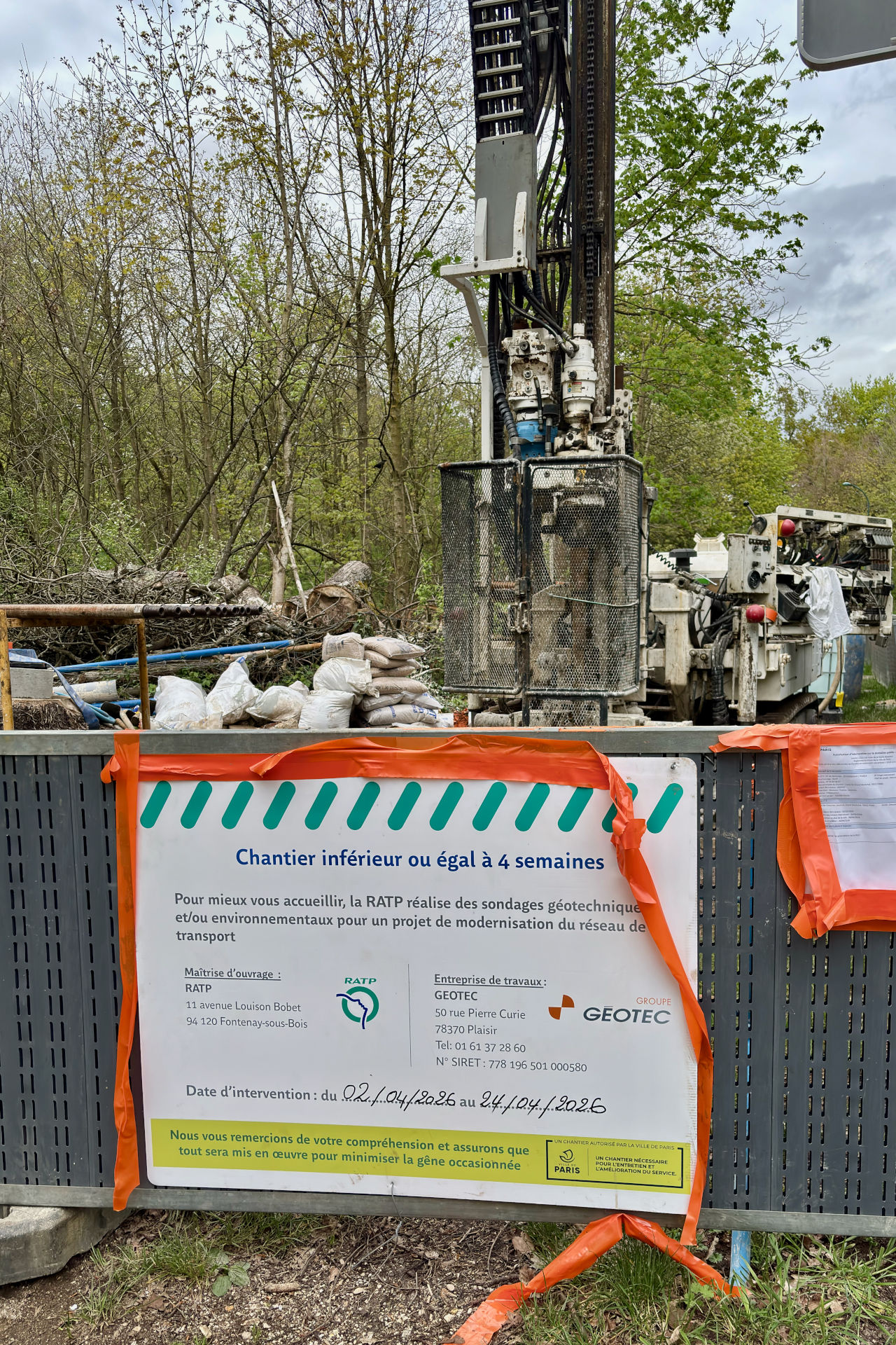 Photo des sondages géotechniques